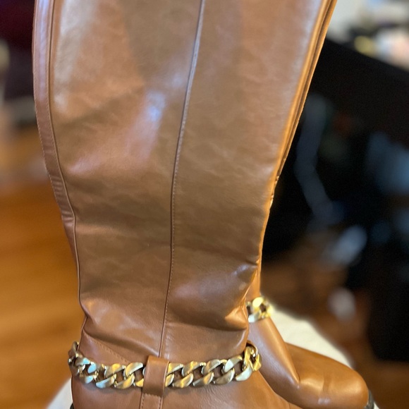 Brown Leather Knee-High Boots with Gold Chain - Picture 8 of 8